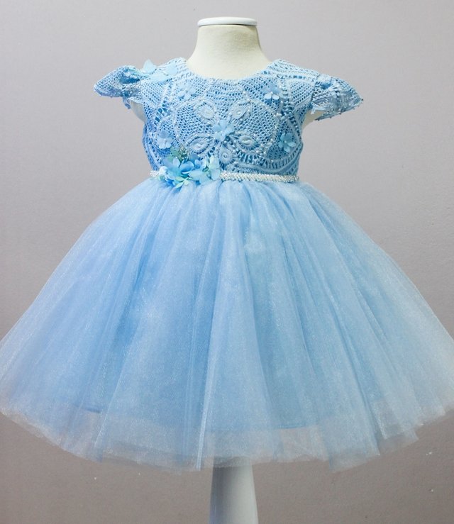 Vestido Sara Azul bebê | Vestido em Renda Renascença