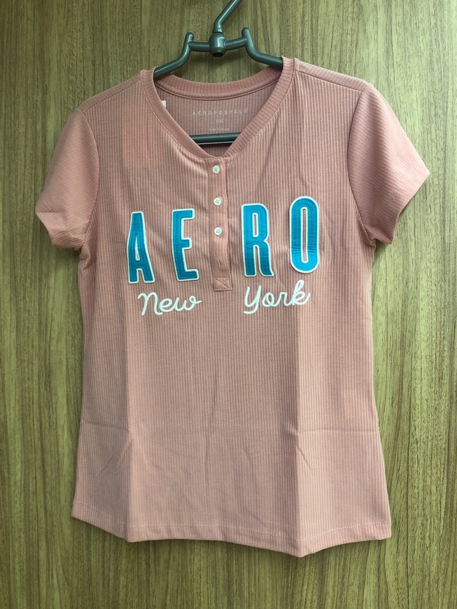 Camiseta Aeropostale C Botão - Rosa