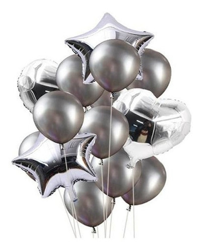 Set de globos plateados 14 unidades - mildeseosdepapel