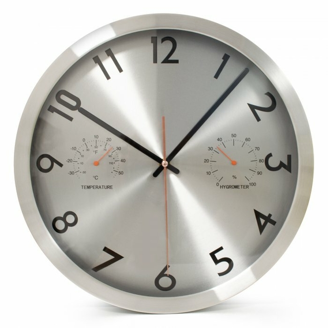 Reloj de pared QUARTZ metallic silver con temperatura 30cm