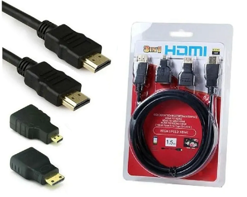 Cable HDMI a HDMI con adaptadores a MINI HDMI y MICRO HDMI. (Art