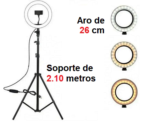 Aro De Luz Led 26cm Soporte Para Celular + Trípode De 2.10m