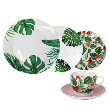 Jogo Bule Xícaras Café Chá Porcelana Florida Kit 08 Peças