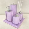 Kit de banheiro 4 peças + bandeja 24x24 em resina Cristal lilás com cromado
