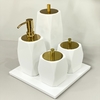 kit de banheiro 4 peças + bandeja 24x24 em resina Valência branco com dourado