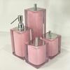 Kit de banheiro 4 peças em resina cristal rosa chá com cromado