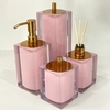 Kit de banheiro 4 peças em resina cristal rosa chá com red gold