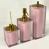 Kit de banheiro 3 peças em resina cristal rosa chá com dourado - comprar online