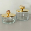 Conjunto de caixas de vidro com tampa banhada em ouro 24k e puxador em pedra citrino