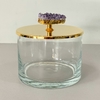 Caixa de vidro G com tampa banhada em ouro 24k e puxador em pedra ametista