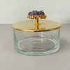 Caixa de vidro P com tampa banhada em ouro 24k e puxador em pedra ametista