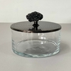 Caixa de vidro P com tampa inox níquel e puxador em pedra pirita