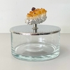 Caixa de vidro P com tampa inox e puxador em pedra citrino