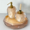 Kit de banheiro 2 peças + bandeja 33cm em resina lapidada cristal champagne com dourado