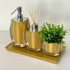 kit lavabo 3 peças + bandeja 24x24 em resina Valência cristal dourado com cromado