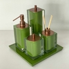 kit de banheiro 4 peças em resina cristal verde musgo com corten + bandeja - comprar online