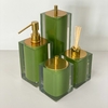 Kit de banheiro 4 peças em resina cristal verde musgo com dourado