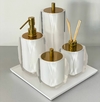 kit de banheiro 4 peças em resina Valência cristal branco com dourado + bandeja