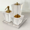 Kit de banheiro 3 peças Torre + bandeja 24x24 em resina cristal com dourado