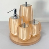 Kit de banheiro 4 peças + bandeja em resina 24,5cm de diâmetro cristal champagne com Cromado