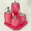kit de banheiro 4 peças +bandeja 24x24 em resina Valência cristal rosa metalico cromado