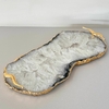 Bandeja pedra ametista branca com alça e borda dourada