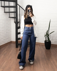 Calça Wide Leg Jeans Escura na internet