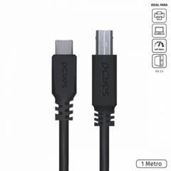 CABO PARA IMPRESSORA USB TIPO C PARA USB B 2.0 1 METRO PRETO - PUCBP