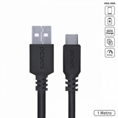 CABO PARA CELULAR SMARTPHONE USB A 2.0 PARA USB TIPO C 1 METRO PRETO - PUACP