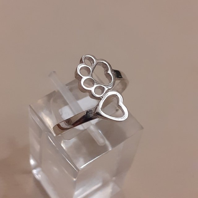 Anillo Patita gato perro corazon Plata 925