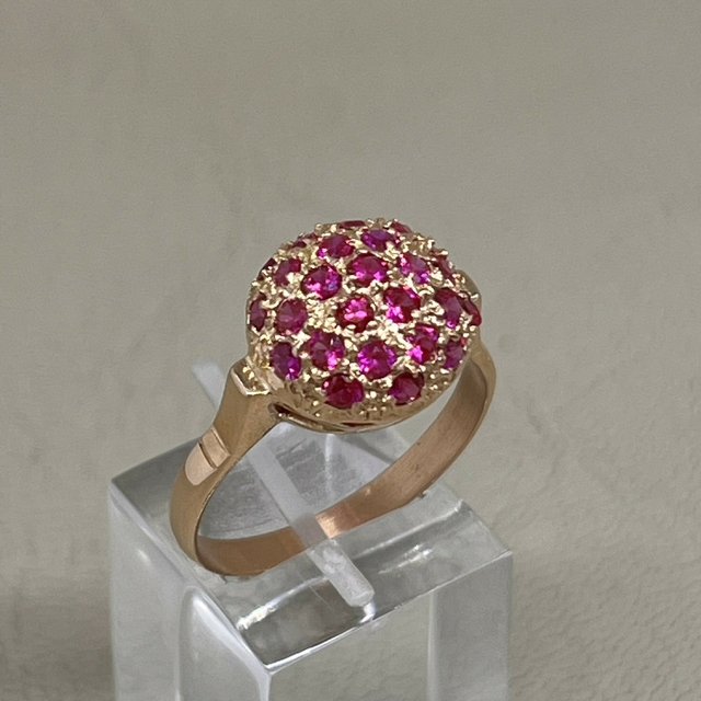 Anillo Antiguo Frutillita oro 18k Rubies 5 4g