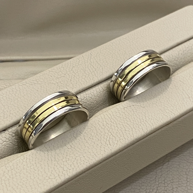 Juego de Alianzas en Plata 925 y Oro Cinta 8mm anchas Mod05