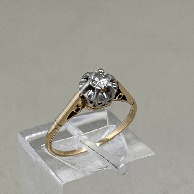 Anillo Antiguo Solitario oro 18k Platino Diamante brillante 2.3g Compromiso