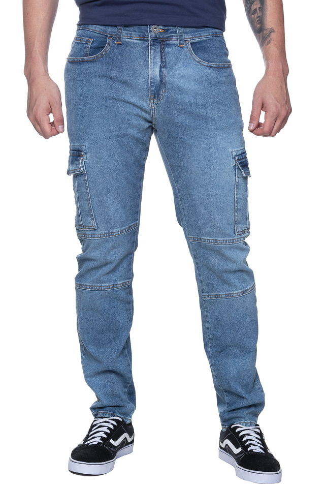 Calça Cargo Masculina Jeans Claro