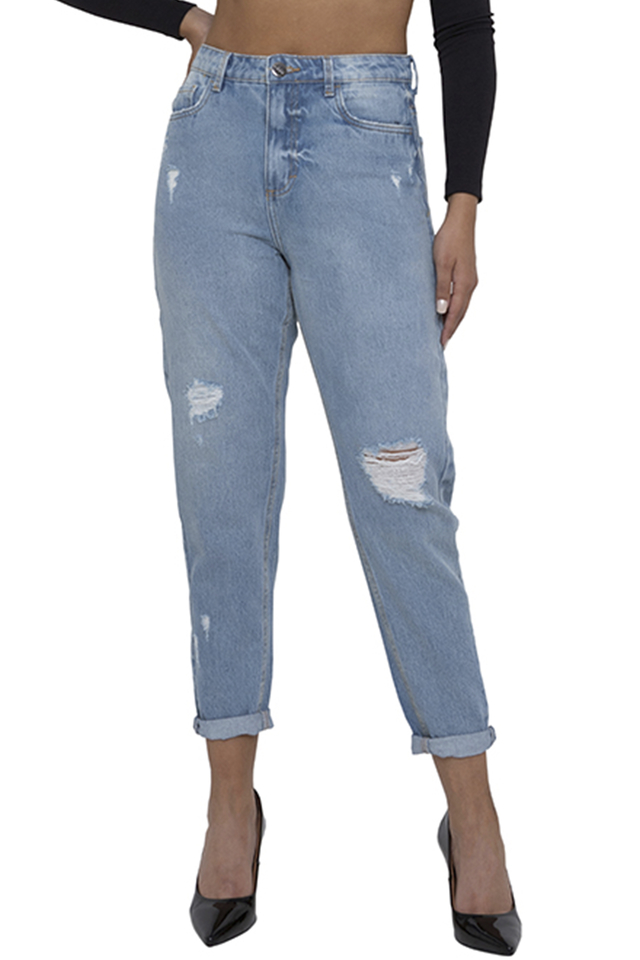 Cal a Feminina Jeans Boyfriend ndigo Claro