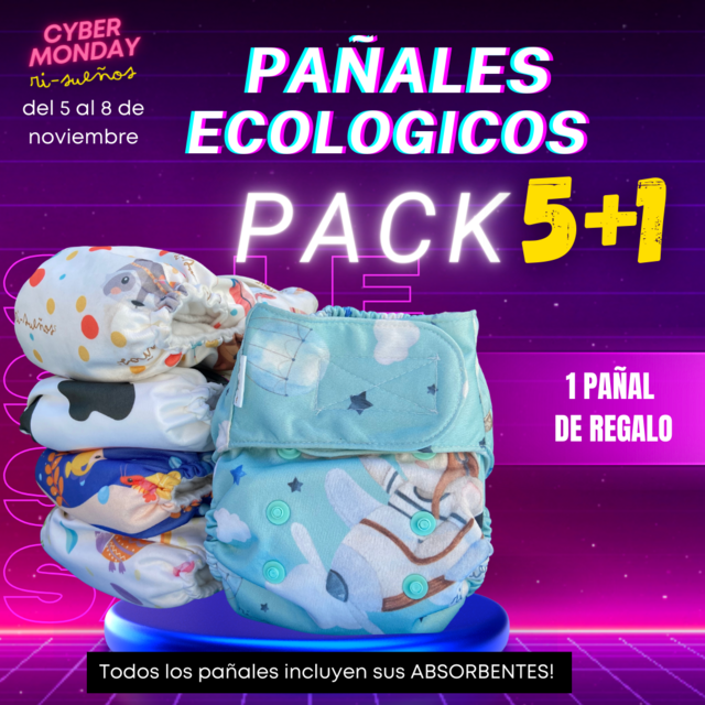 PACK x5 PAÑALES ECOLOGICOS + 10 Absorbentes