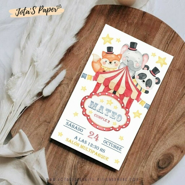 Invitacion Digital CIRCO ACUARELA Jotas Paper Kits