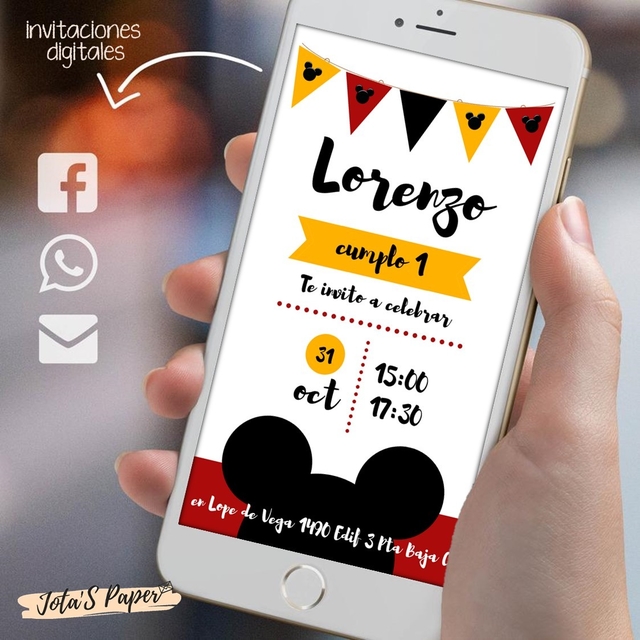 Invitacion Digital Mickey Clasic Jotas Paper Kits