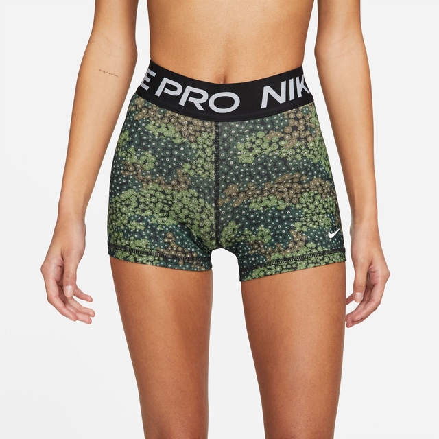 Shorts Nike Pro Dri-Fit Aop 3In Feminino Treeline/Black/White DM6934-3