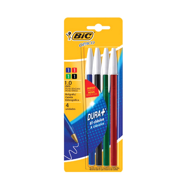Pack x4 bolígrafos Bic dura+ cristal - Simple