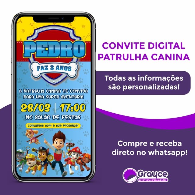 Grátis - Fazer convite online convite digital aniversário patrulha canina