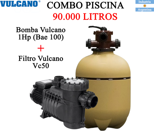 Combo Vulcano 90.000 Litros Bomba 1Hp Bae 100 Filtro Vc50