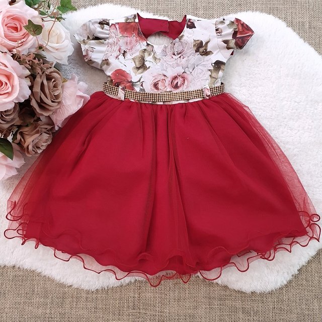 Vestido Vermelho Floral - Comprar em Loja Pimpolho