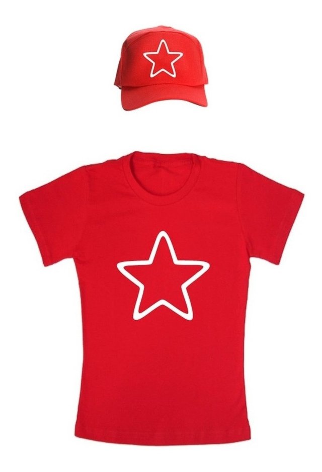 Fantasia Aventureira Vermelha Giovana Camiseta Boné Qualidade