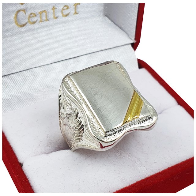 Anillo Sello Plata Y Oro 18kts Grabado Hombre Grande 708