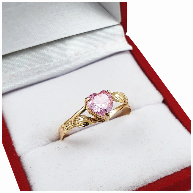 Cintillo Anillo Corazon Piedra Rosa Oro 18kts