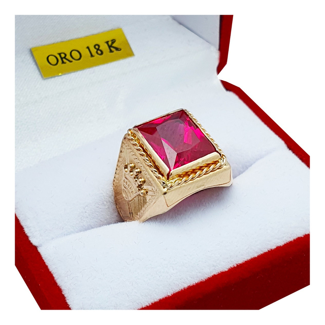 Anillo de oro para hombre con piedra roja hotsell