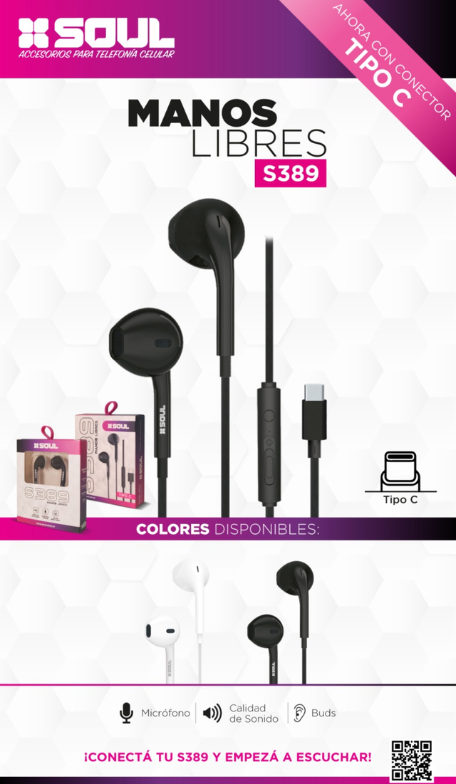 AURICULARES MANOS LIBRES SOUL S389 CON FICHA TYPE C