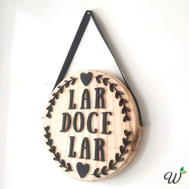 Woodecora | Placa Redonda Decorativa em madeira Lar Doce Lar
