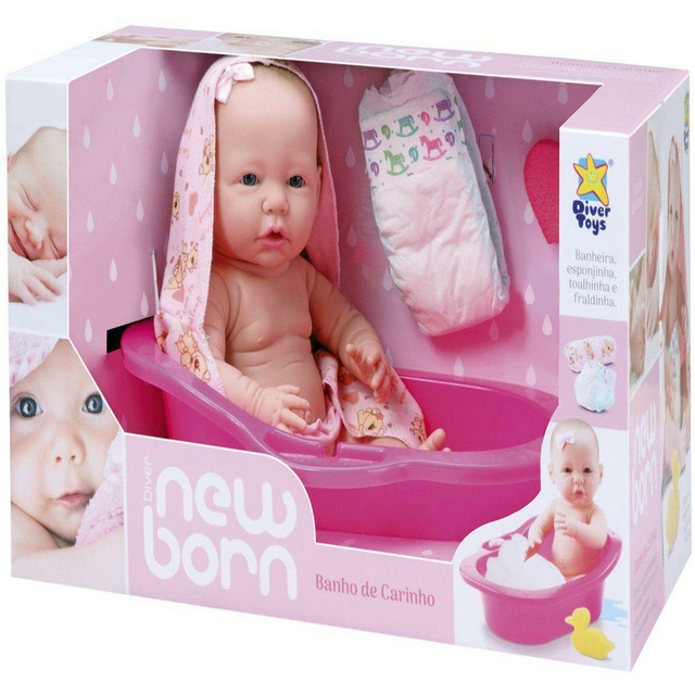 Boneca Mini Bebê Reborn New Born Banho - 8210 - Divertoys - Real Brinquedos